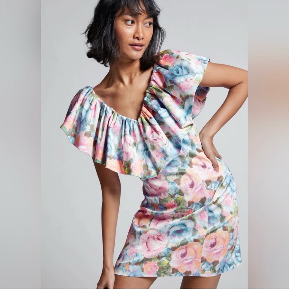 & Other Stories Pastel Floral Mini Dress in Pink, Blue, Green